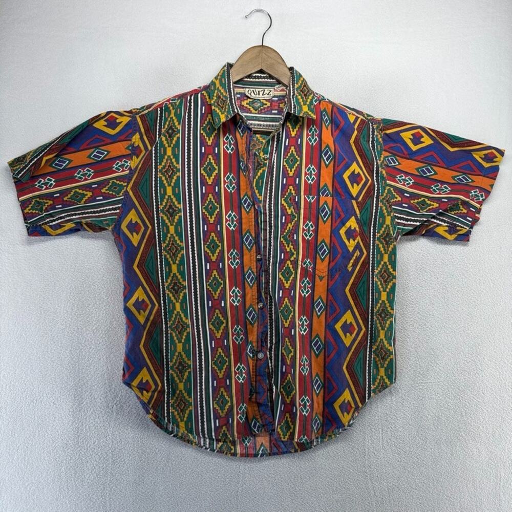 Vintage Quizz Shirt Women's Medium Colorful Aztec Southwestern Cowboy Geometric